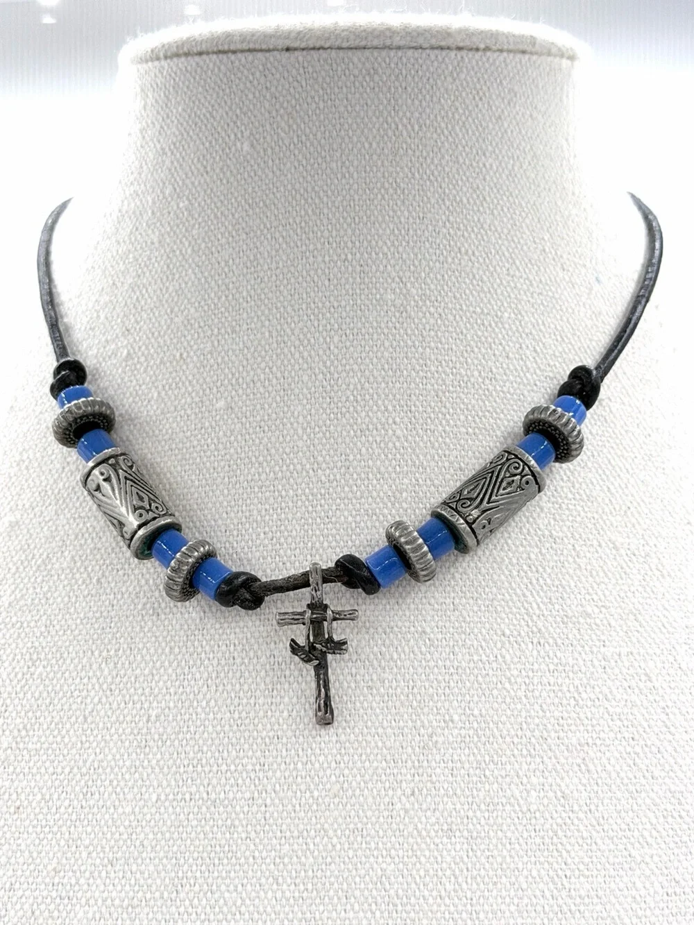 Kids Camp Bohemian/Tribal Style Cobalt Blue Stone Bead Cord Necklace